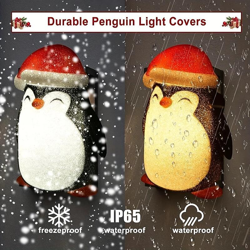 Christmas Porch Light Cover, Penguin Outdoor Christmas Decoration Lamp Cover, Perfect For Xmas Porch Lights Garage Lights Outside Xmas Party Decor3