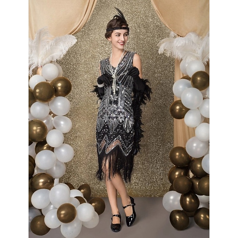 Roaring 20s 1920s Knee Length Flapper Dress Dress Cocktail Dress The Great Gatsby Wedding Guest Sequins Patchwork Fancy Dress Women's Wedding Party Wedding Guest Adults' Homecoming Dresses4