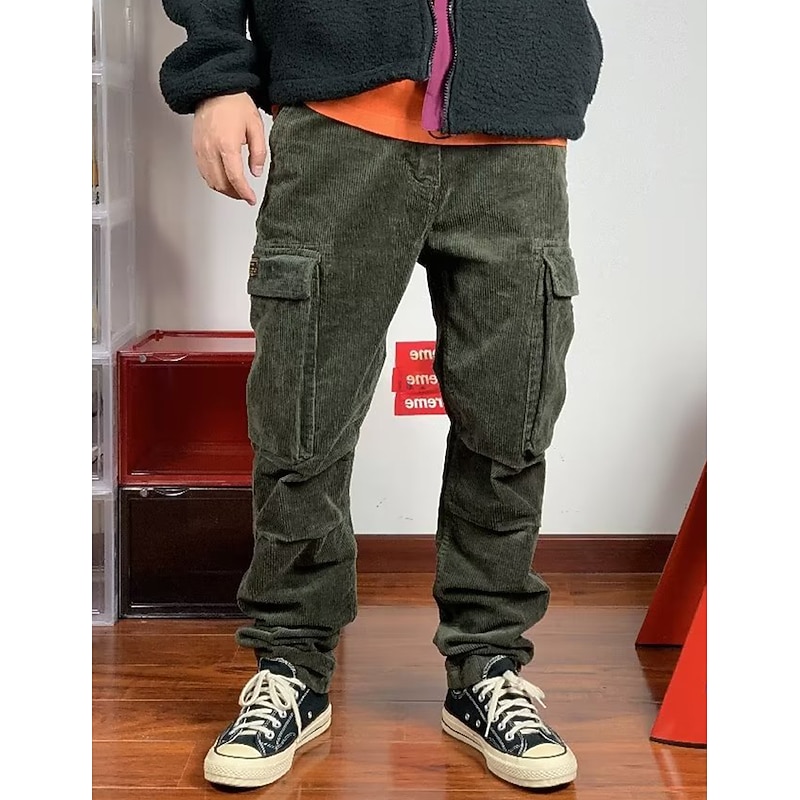 Men's Cargo Pants Cargo Trousers Corduroy Pants Pocket Plain Comfort Breathable Outdoor Daily Going out Fashion Casual Black Green4