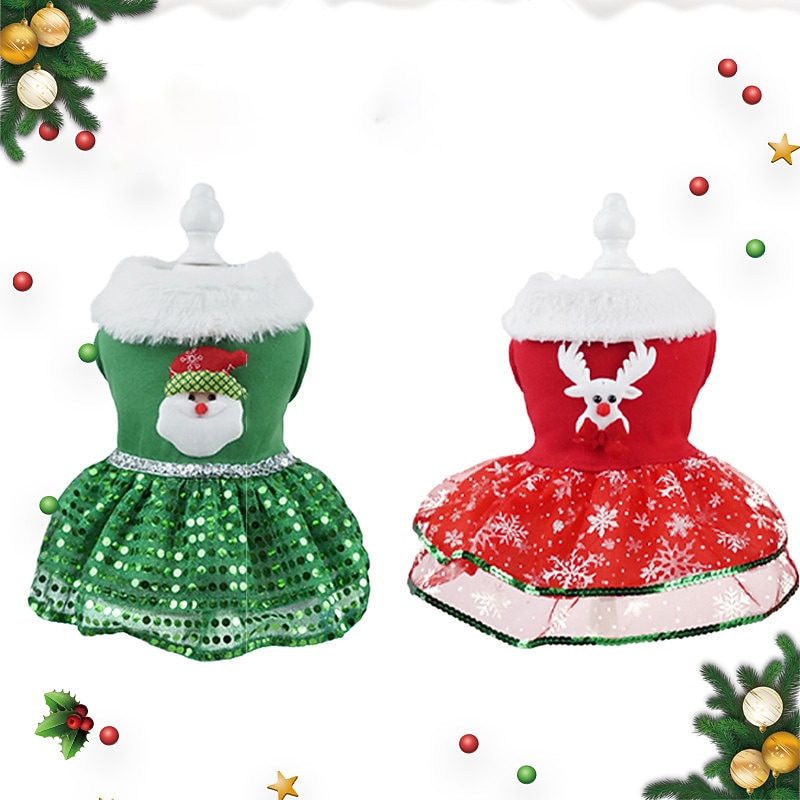 Dog Christmas Outfit Christmas Elk Creative Warm Sequin Dress Personalized Princess Dress Mesh Elegant And Innovative