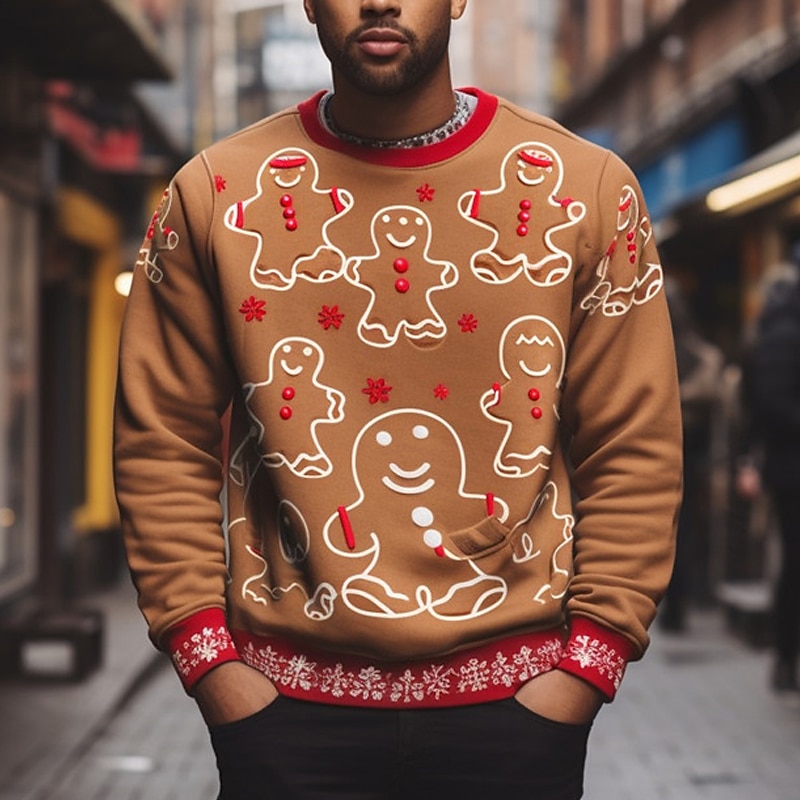 Men's Graphic Merry Christmas Gingerbread Man Sweatshirts Sweatshirt Golf Pullover Sweatshirt Long Sleeve Sweatshirt Crew Neck Fashion Daily Casual 3D Print Vacation Holiday Going out Print Spring4
