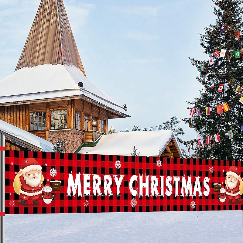 Merry Christmas Banner, Christmas Banners for Outside, Red Xmas Sign Huge Christmas Yard Banner for Christmas Party, Outdoor Indoor Decoration 300*50cm - Main Image