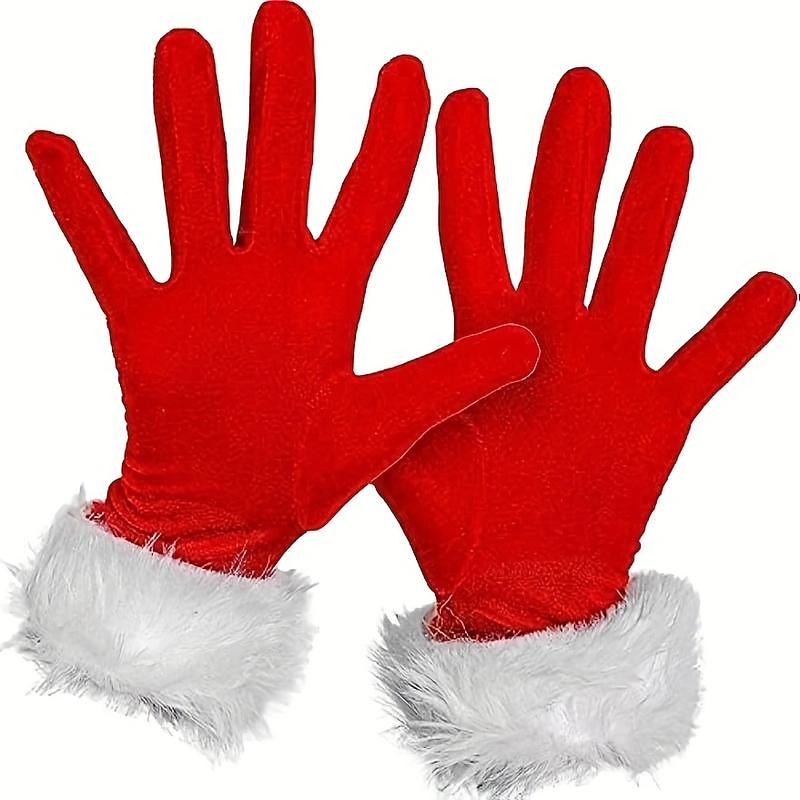 Christmas Red Short Gloves Santa Calus Mrs.Calus Party Decoration Velvet with White Faux Fur Accessories New Years Cosplay Costume3