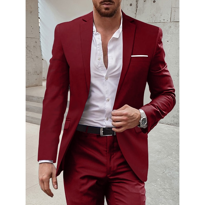 Men's Wedding Suits Notch Burgundy Royal Blue Solid Colored Tailored Fit 2 Piece Single Breasted One-button2