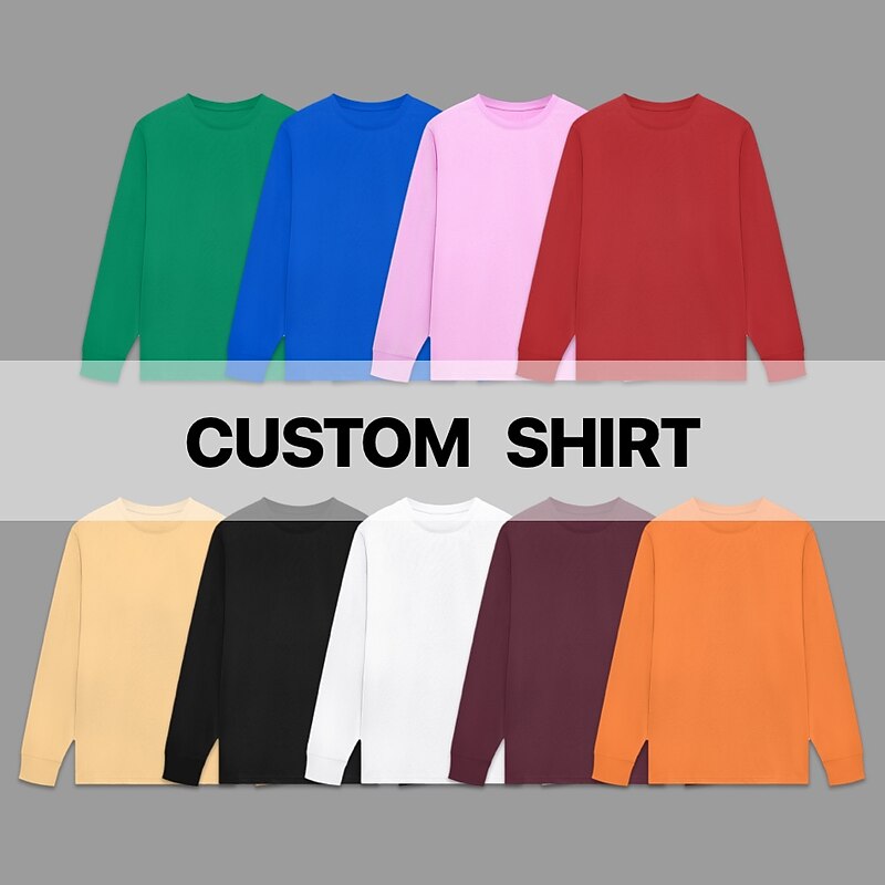 Unisex Custom 100% cotton Long Sleeve shirt Crew Neck Shirt Spring & Fall tops black white yellow blue grey2