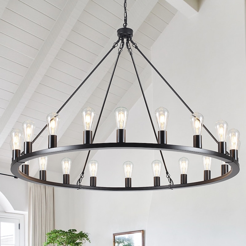 Black Chandelier 20 Lights for Living Room 100cm Round Rustic Industrial Hanging Chandelier for Dining Room Foyer Hallway Kitchen Island 110-240V