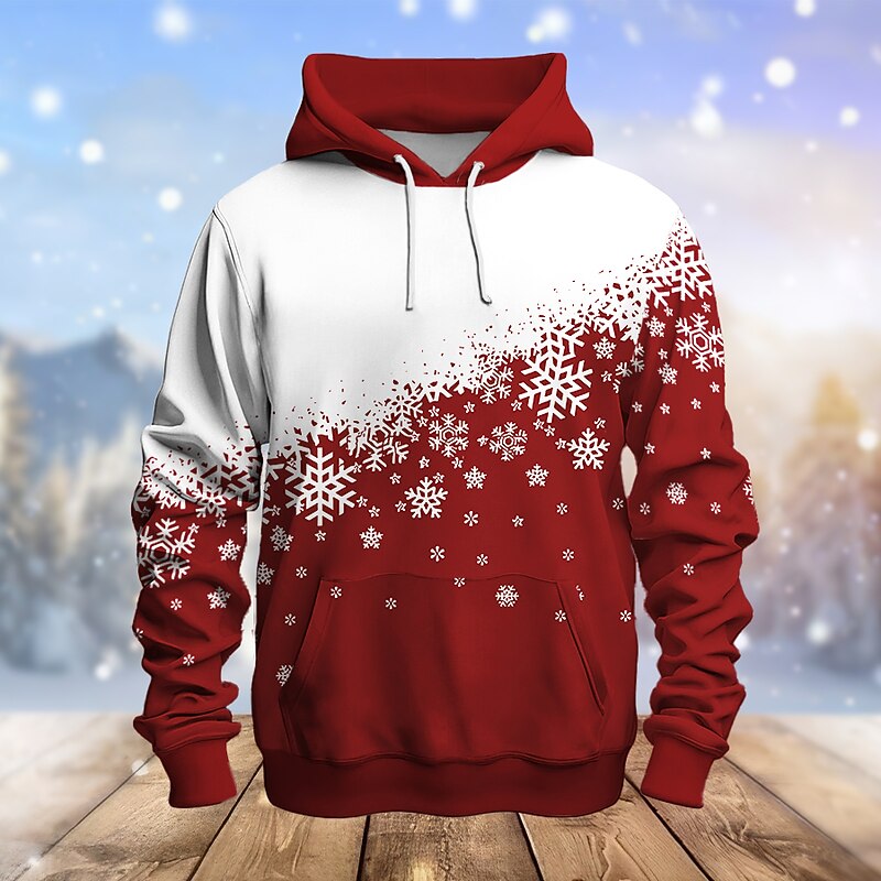 Christmas Men's Christmas Scene 3D Hoodies Graphic Snowflake Fashion 3D Print Sports Outdoor Holiday Hoodies Red Blue Long Sleeve Hooded Print Front Pocket Spring &  Fall Designer shirt