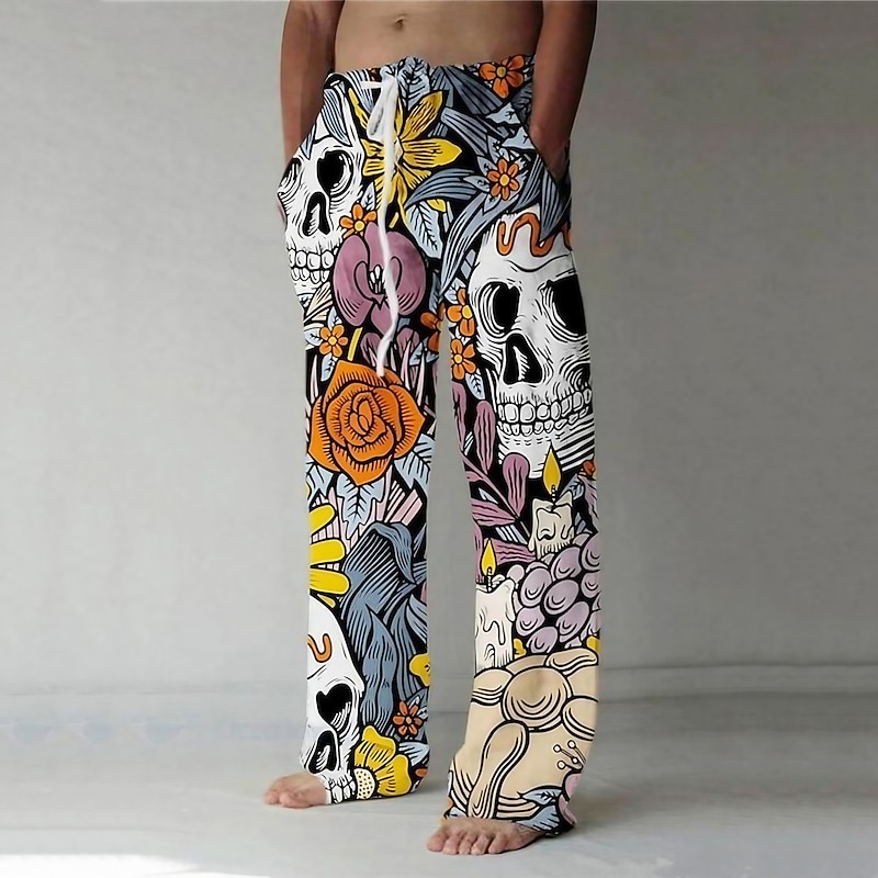 Skull Punk Abstract Men's 3D Print Pants Trousers Outdoor Street Going out Halloween Polyester Blue S M L Mid Waist Elasticity Pants