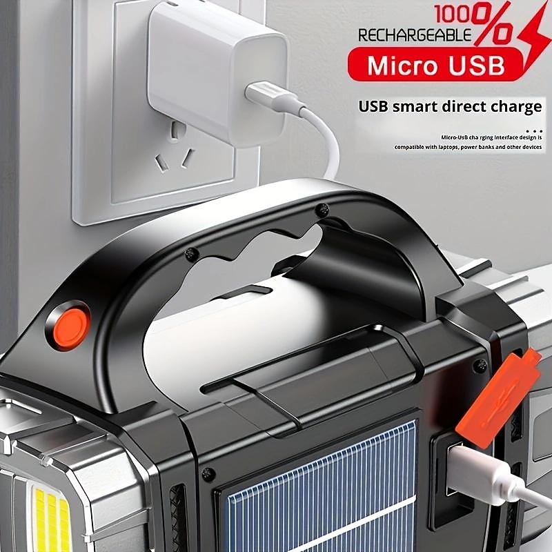 1pc Multifunctional Solar Portable Light, USB Rechargeable LED Flashlight with Side Light, Waterproof, Floodlight&Spotlight, Handheld Torch for Home Outdoor Camping, Fishing, Hiking and Nightwalk4