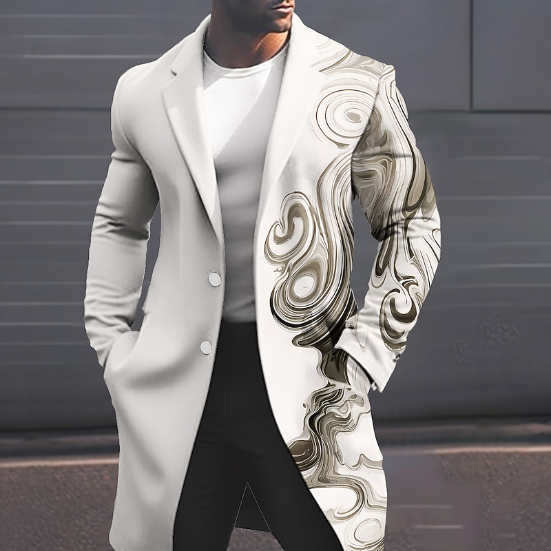 Men's Embossed Relief Pattern Winter Coat Overcoat Coat Warm Comfortable Breathable Business Casual Work Wear to work Going out Pocket Buttons Print Fall & Winter Turndown Long Sleeve khaki Gray