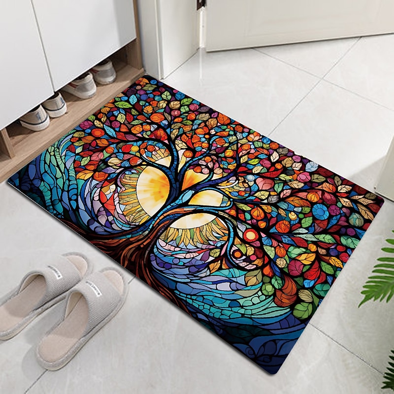 Stained Glass Tree Life Doormat Floor Mats Washable Rugs Kitchen Mat Non-Slip Oil Proof Rug Indoor Outdoor Mat Bedroom Decor Bathroom Mat Entrance Rug3