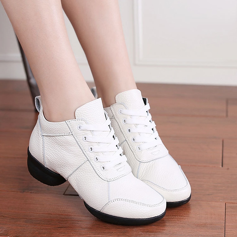 Women's Latin Dance Shoes Practice Trainning Dance Shoes Line Dance Performance Indoor ChaCha Comfort Shoes Split Sole Thick Heel Pearl White Bright Black Black4