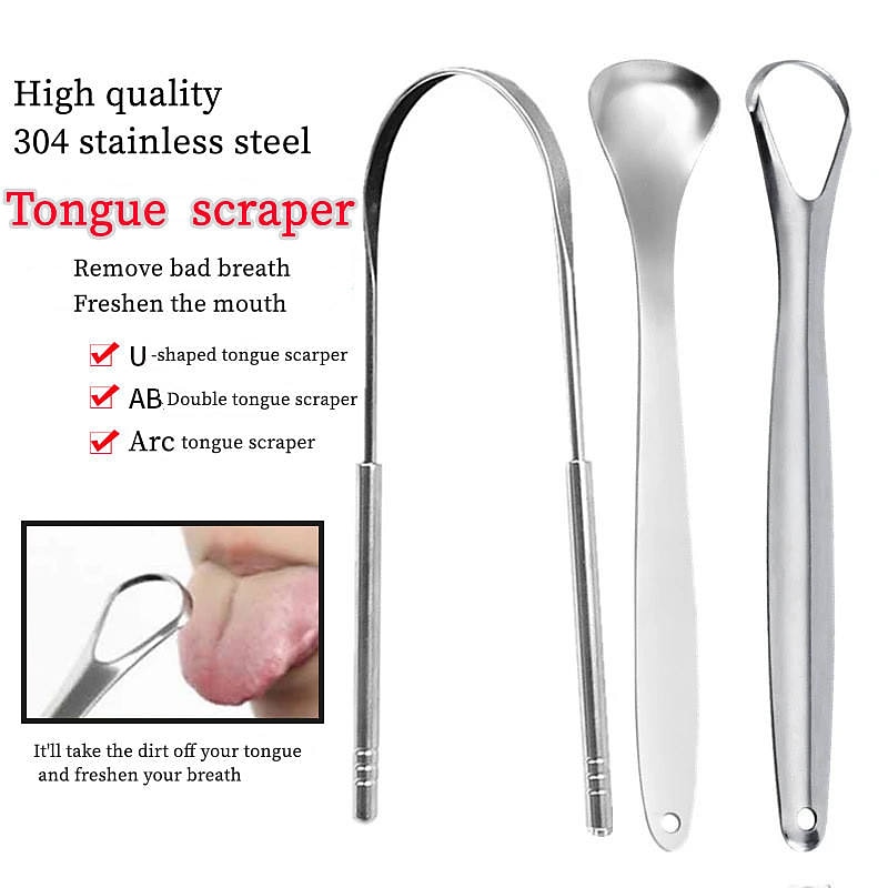 3pcs/set Stainless Steel Tongue Scraper Metal Tongue Cleaner Reusable & Eco-friendly Tongue Brush Fresh Breath2