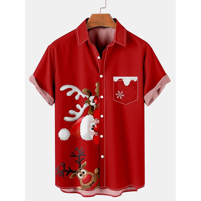 Christmas Santa Claus Hawaiian Shirts Aloha Shirt Pullover Print Graphic Shirt For Men's Adults' 3D Print Party3
