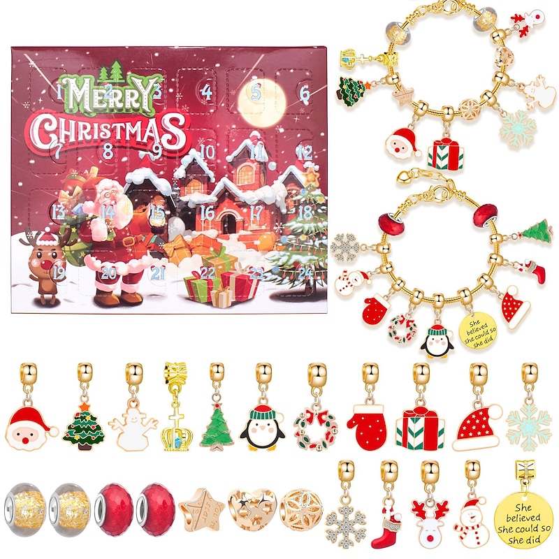 Advent Calendar 2025 Girls Christmas Charm Bracelet Countdown Calendar for Kids, 24 Grid Christmas Countdown Calendar Surprise Hand Bracelet Jewelry Blind Box, Bracelets  for Christmas Gifts3
