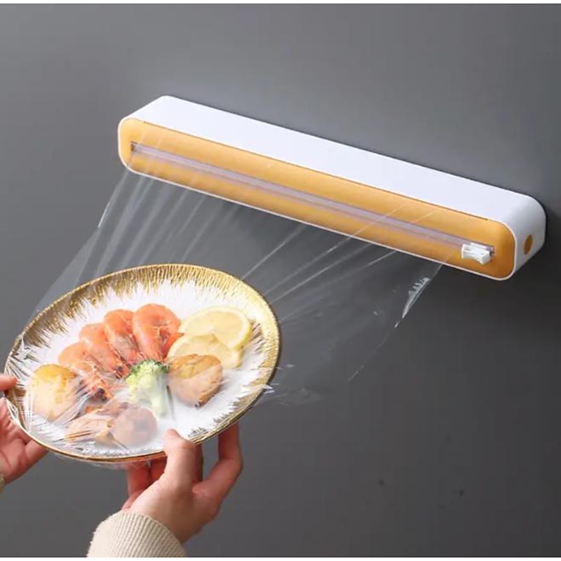 2 In 1 Plastic Wrap Dispenser Cling Film Dispenser Cutter Saran Wrap Dispenser Aluminum Foil Parchment Paper Injector Kitchen Tool