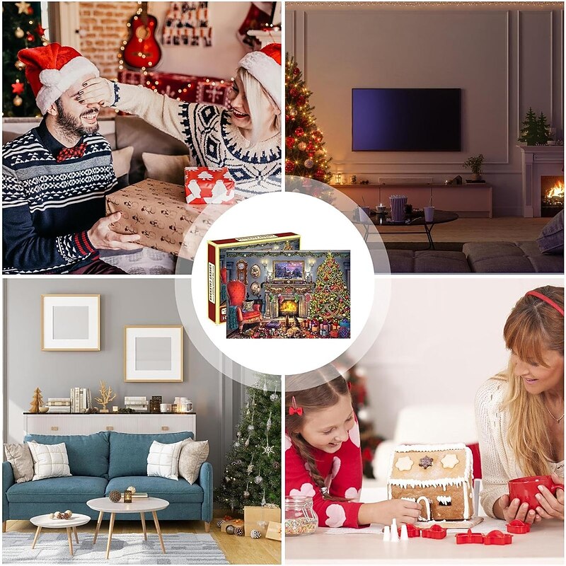 Advent Calendar 2024 Christmas Jigsaw Puzzles Blind Box Christmas by the Fireplace Holiday Puzzles for Adults Kids, 24 Parts 1008 Pieces Jigsaw Puzzles Gift for Countdown to Christmas4