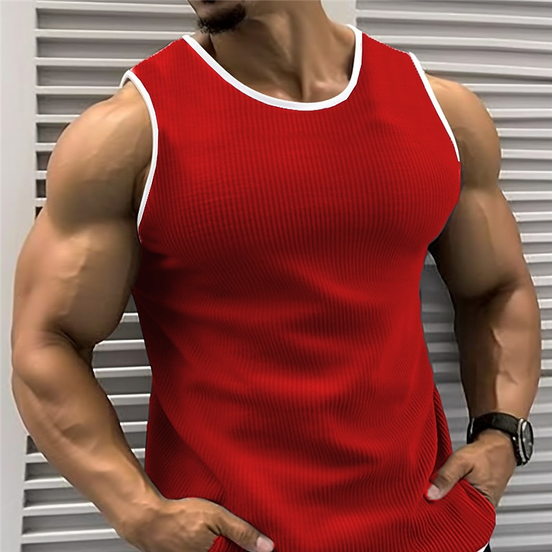 Men's Tank Top Vest Top Undershirt Sleeveless Shirt Sleeveless Crew Neck Summer Color Block Pit Strip Fashion Designer Muscle Outdoor Going out Gym Black Red Blue Top Tee for Men4