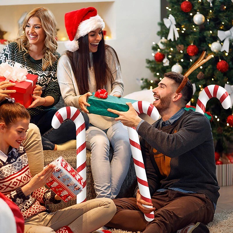 9PCS Inflatable Christmas Peppermint Candy Cane, Inflatable Cane, Ring Toy Christmas Entertainment Interactive Party Inflatable Toy2