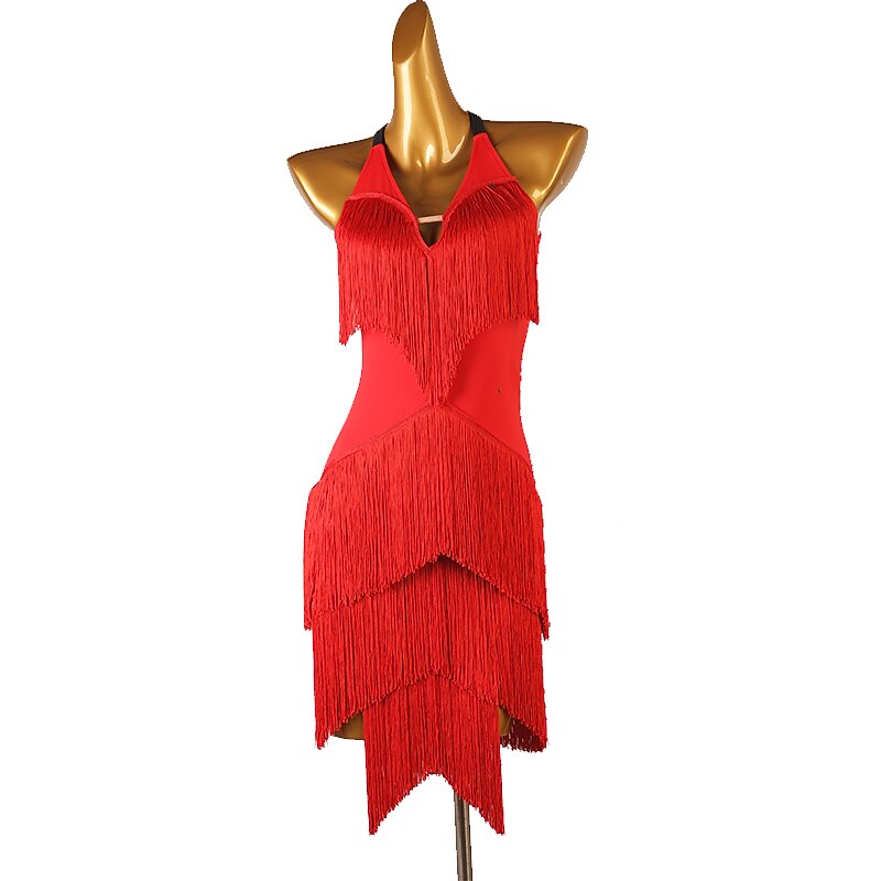 Dance Salsa Latin Dance Dress Tassel Women's Performance Training Sleeveless High Spandex3