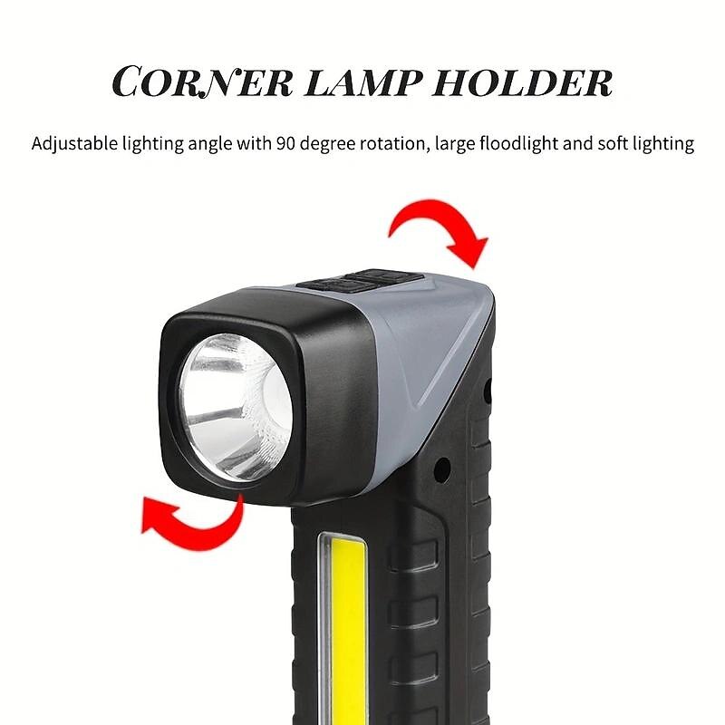 New Multi-functional 90-degree Angle Portable Flashlight USB Charging with Magnet Work Light Power Display2