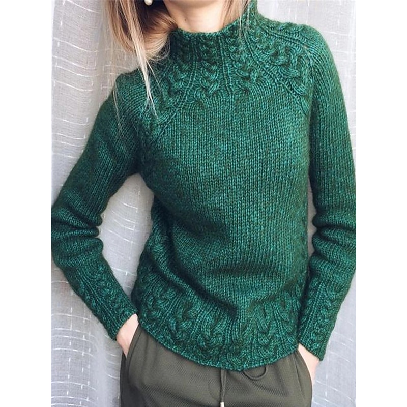 Women's Pullover Sweater Jumper Stylish Casual Soft Solid Color Cable Turtleneck Oversized Long Sleeve Regular Tops Knit Outdoor Daily Holiday Black Wine Fall Winter