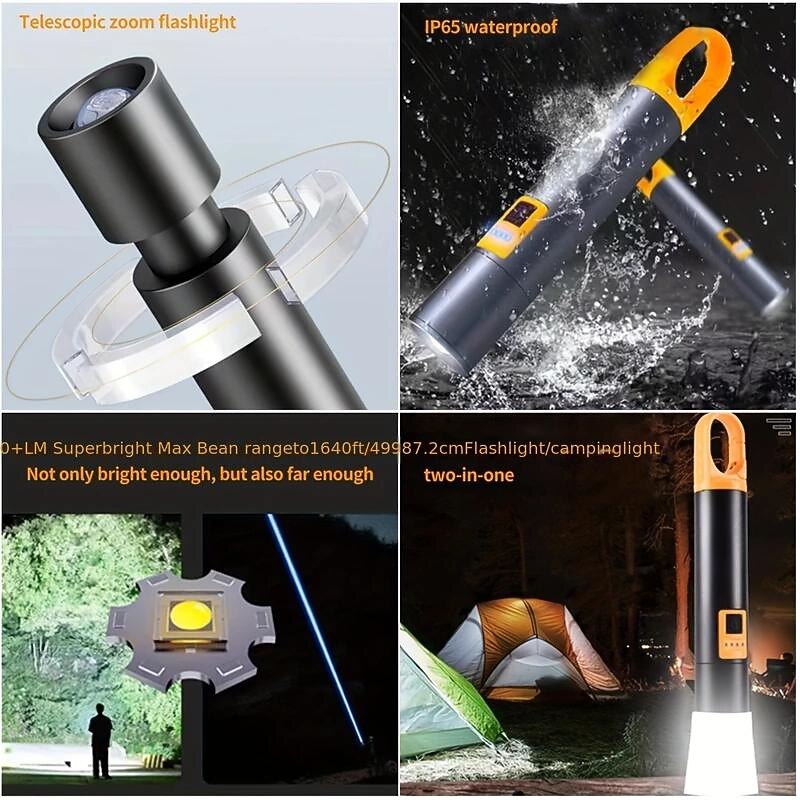 Zoomable Tactical Flashlight, Portable Handheld Flash Light, 1000 High Lumens, USB-C Rechargeable, Emergencies Power Bank, 4 Modes (SOS & Strobe), Waterproof LED Flashlight for Camping3