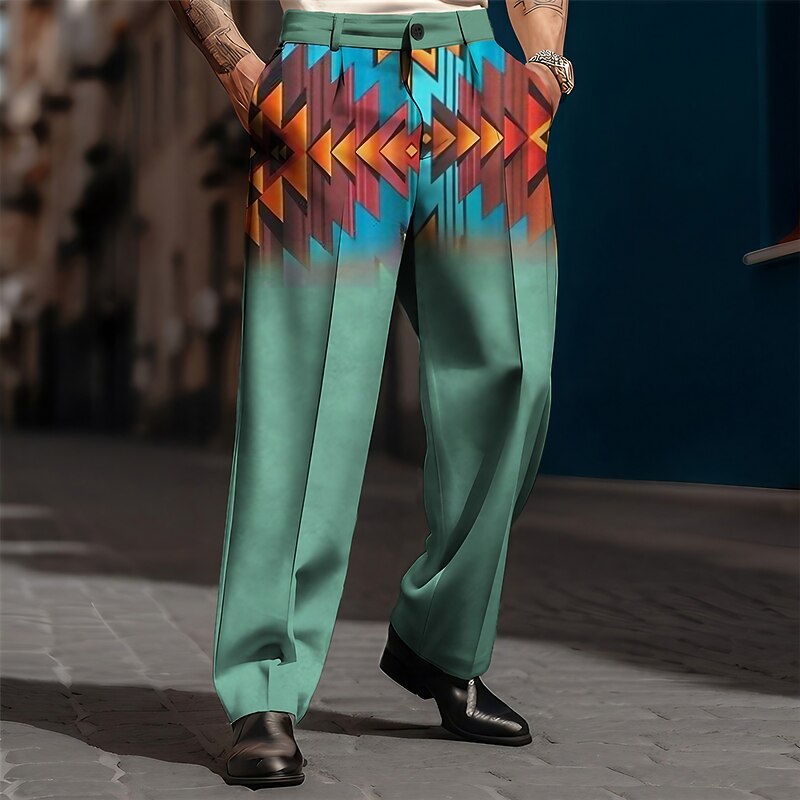 Geometry Ethnic Vintage Men's 3D Print Pants Trousers Outdoor Street Wear to work Polyester Pink Blue Dark Green S M L High Elasticity Pants - Main Image