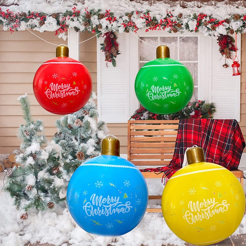 PVC Inflatable Christmas Ball, 60cm Xmas Decoration Ball, Indoor Shopping Mall Bar Decorations, Outdoor Hanging Tree Lantern Ball
