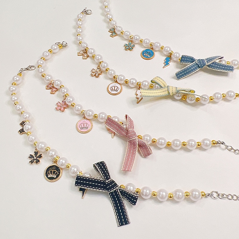 Japan And South Korea Pet Necklace Cat Neck Pearl Jewelry Yorkshire Blue White English Short American Short Pet Collar2