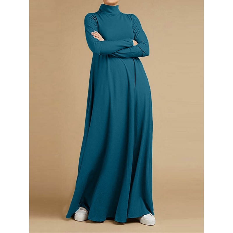 Women's Long Dress Maxi Dress Black Dress Casual Dress Winter Dress Cocktail Dress Fashion Basic Classic Outdoor Vacation Daily Loose Fit Long Sleeve Stand Collar Black Pink Blue Brown Fall Winter 9