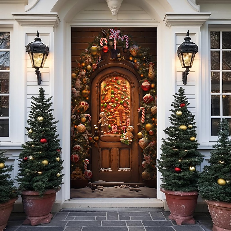 Christmas Door Decorations Gingerbread Man Door Covers Door Tapestry Door Curtain Decoration Xmas Backdrop Door Banner for Front Door Holiday Party Decor Supplies3
