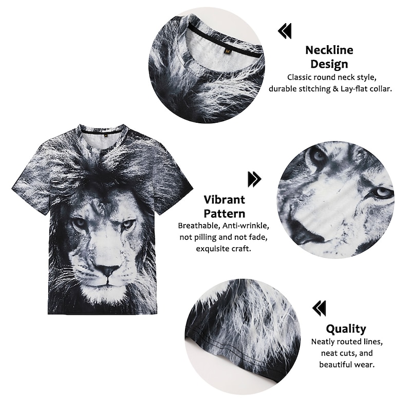 Men's Graphic Animal Lion T Shirt Short Sleeve T shirt 3D Print Crew Neck Shirt Vintage Fashion Designer Outdoor Daily Sports Dark Brown Black Yellow Spring & Summer Clothing Apparel S M L XL 2XL 3XL2