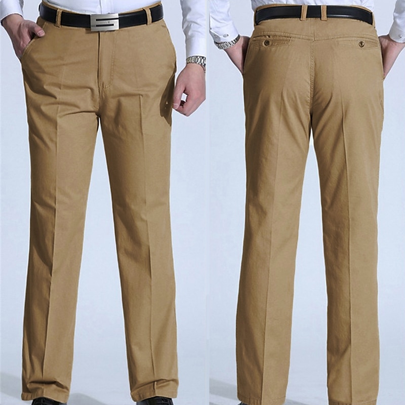 Men's Dress Pants Trousers Casual Pants Pocket Straight Leg Plain Comfort Breathable Wedding Casual Daily Stylish Simple ArmyGreen Black Micro-elastic2