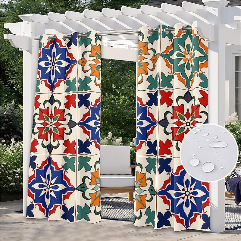 Waterproof Outdoor Curtain Privacy, Sliding Patio Curtain Drapes, Pergola Curtains Grommet For Gazebo, Balcony, Porch, Party2