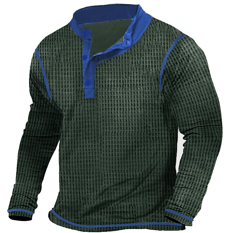 Men's T shirt Tee Waffle Henley Shirt Henley Shirt Tee Top Long Sleeve Shirt Patchwork Henley Street Vacation Long Sleeve Patchwork Clothing Apparel Fashion Designer Basic3