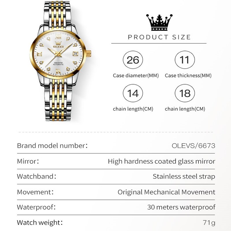 OLEVS 6673 Fashion Business Silver Stainless Steel Women Mechanical Watches Top Brand Luxury Waterproof Automatic Watch4