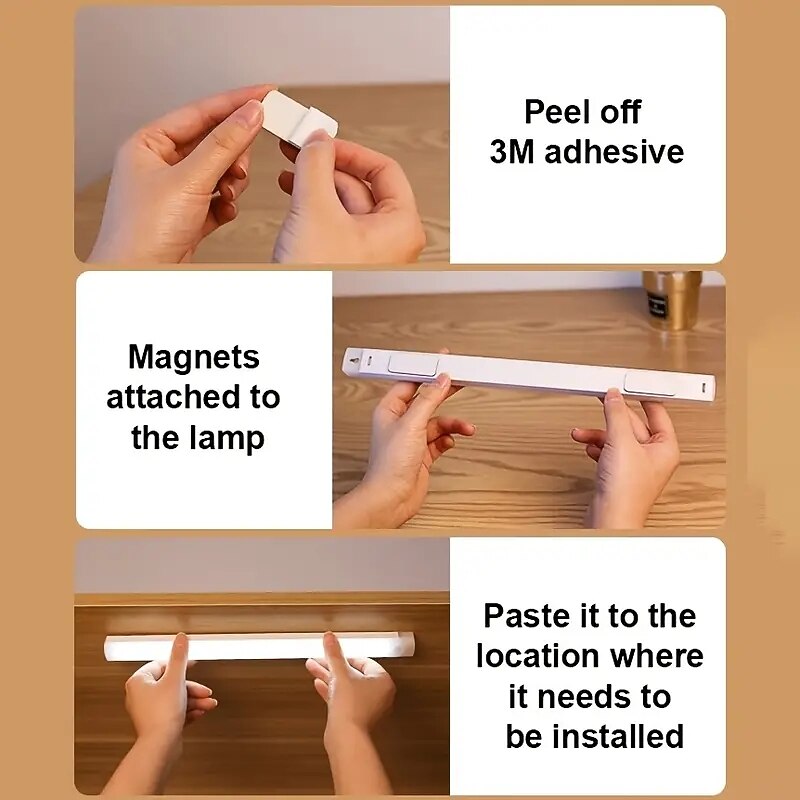 Wireless Motion Sensor LED Cabinet Light Bar, Rechargeable Magnetic Night Light Under Cabinet Light for Kitchens, Hallways, Cabinets, Corridor Kitchen Cabinet Stairs Hallway 1pc3
