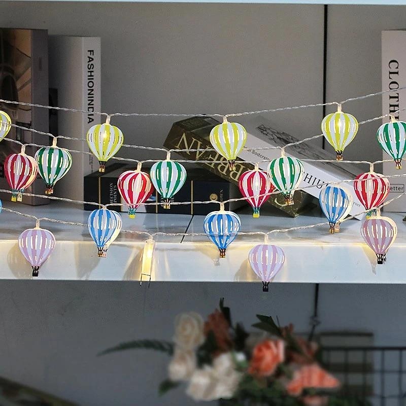 10 LED/20 LED Christmas Decoration Iron Art LED Hot Air Balloon String Lights, Indoor Battery Box String Lights, Christmas Decoration Small Colorful Light, Christmas Tree Pendant, Battery Powered2