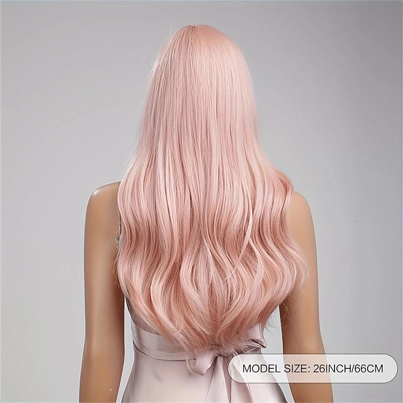 Synthetic Wig Curly Neat Bang Wig Long Brown Pink Synthetic Hair Women's Fashionable Design Natural Easy to Carry Pink Brown Christmas Party Wigs4
