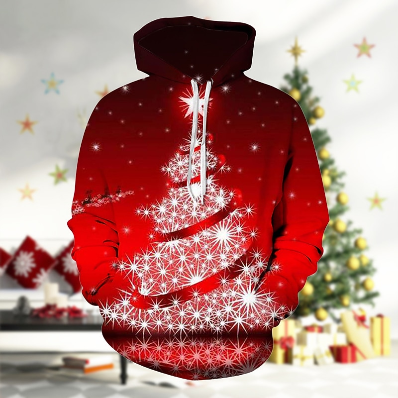 Christmas Men's Christmas tree 3D Hoodies Pullover Graphic Prints  Tree Ugly  Print Hooded Casual Daily Sports 3D Print Sportswear Casual