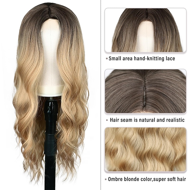 Ombre Blonde Wig Long Blonde Wavy Wigs for Women 26 Inch Middle Part Natural Curly Synthetic Wig Heat Resistan Fiber Wig for Daily Party Use4