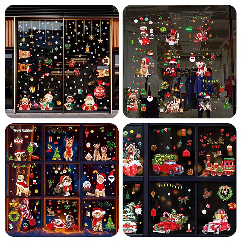 2023 Christmas Static Electricity Window Stickers Santa Claus Snowman Elk Display Window Glass Decoration Stickers