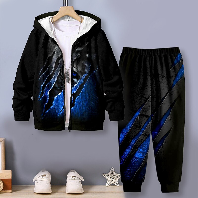 Boys 3D Tiger Hoodie & Sweatpants Set Set Long Sleeve 3D Printing Fall Winter Active Fashion Cool Kids 3-12 Years Outdoor Vacation Street Regular Fit2