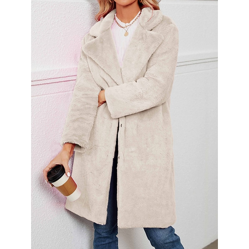 Women's Fleece Jacket Teddy Coat Warm Breathable Fleece Lined Casual Street Style Plain Vacation Street Daily Wear Going out Open Front Long Turndown Regular Fit Long Sleeve Outerwear Black Wine2