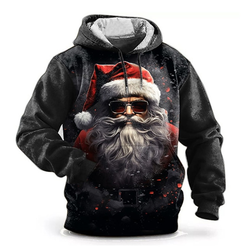 Christmas Men's Santa Claus 3D Hoodies Graphic Fashion 3D Print Sports Outdoor Holiday Vacation Hoodies Black Red Long Sleeve Hooded Print Front Pocket Spring &  Fall Designer shirt