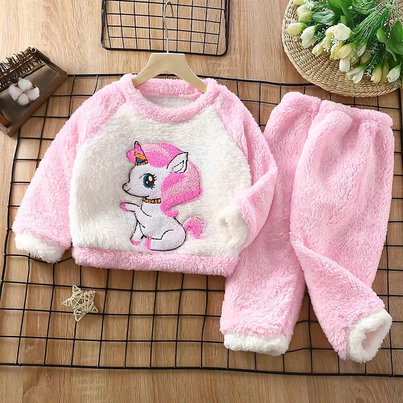 2 Pieces Kids Girls' Animal Pants Suit Set Long Sleeve Active School Cotton 7-13 Years Spring Pink Purple Brown - Main Image