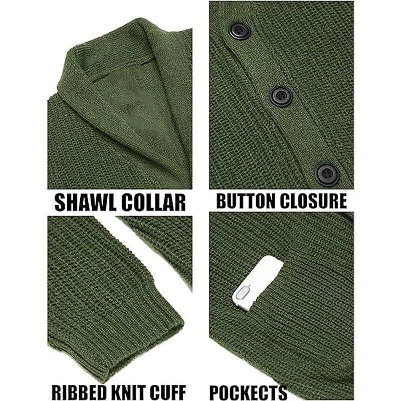 Men's Sweater Cardigan Sweater Ribbed Knit Cropped Knitted V Neck Going out Weekend Clothing Apparel Winter Fall Black Army Green M L XL4