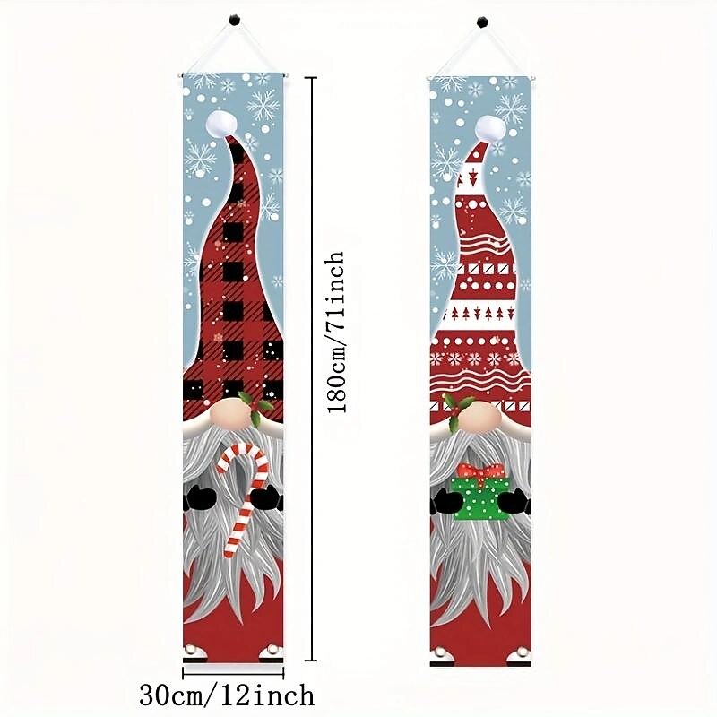 Merry Christmas Door Banner Porch Sign - 300D Gnomes Porch Sign Banners Hanging Decorations - Xmas Holiday Decor For Outside Indoor Yard Home Front Door Garage Wall4