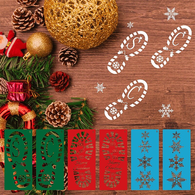 6pcs Metal Cutting Dies Cut Mold Christmas Shoe Print Snowflakes Decoration Scrapbook Paper Craft Knife Mould Blade Punch Stencils